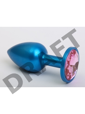 Синяя анальная пробка с розовым кристаллом - 8,2 см.