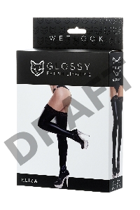 Чулки Glossy ELIZA из материала Wetlook со вставкой из кружева, черный, XL