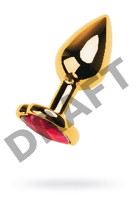 Анальная втулка Metal by TOYFA, металл, золотая, с красным кристаллом, 7 см, Ø 2,7 см, 50 г