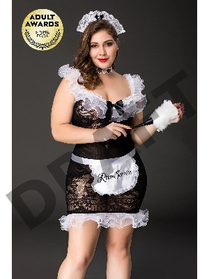 Костюм горничной Candy Girl Fanny (платье, ободок, чокер, фартук,метелка) черно-белый, 2XL