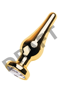 Анальная втулка Metal by TOYFA, металл, золотая, с кристаллом цвета алмаз, 10 см, Ø 3 см, 95 г