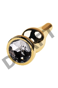Анальная втулка Metal by TOYFA, металл, золотая, с кристаллом цвета алмаз, 10 см, Ø 3 см, 95 г