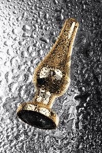 Анальная втулка Metal by TOYFA, металл, золотая, с кристаллом цвета алмаз, 10 см, Ø 3 см, 95 г