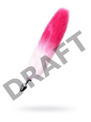 Анальная втулка Metal by TOYFA с бело-розовым хвостом, металл, серебряная, 45 см, Ø 2,7 см