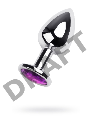 Анальная втулка Штучки-Дрючки, металл, серебряная, с фиолетовым кристаллом, 8 см, Ø 3 см, 165 г