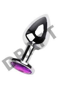 Анальная втулка Штучки-Дрючки, металл, серебряная, с фиолетовым кристаллом, 8 см, Ø 3 см, 165 г