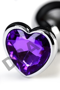 Анальная втулка Штучки-Дрючки, металл, серебряная, с фиолетовым кристаллом, 8 см, Ø 3 см, 165 г