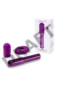 Фиолетовый жезловый вибратор Le Wand Grand Bullet с двумя нежными насадками