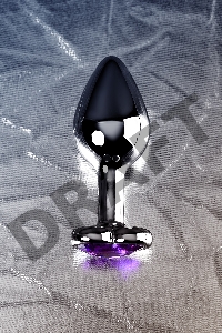 Анальная втулка Штучки-Дрючки, металл, серебряная, с фиолетовым кристаллом, 8 см, Ø 3 см, 165 г