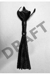 Черная кожаная плеть с розой в рукояти - 40 см.