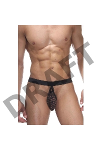 Трусы мужские стринги с гульфиком в черную круглую сетку