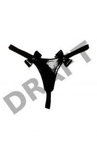 Черные лаковые трусики-стринги с бантиками