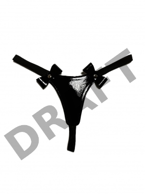 Черные лаковые трусики-стринги с бантиками