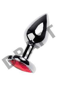 Анальная втулка Metal by TOYFA, металл, серебряная, с красным кристаллом, 7 см, Ø 2,7 см, 50 г