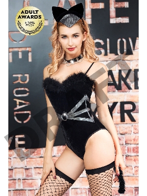 Костюм кошки Candy Girl Kitty (боди, головной убор, чокер, пояс, чулки), черный, OS