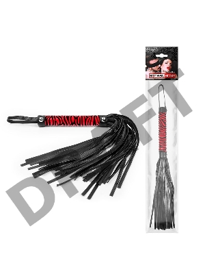 Черная многохвостовая плеть с круглой красной ручкой-зеброй - 39 см.