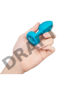 Бирюзовая анальная вибровтулка с кристаллом Vibrating Jewel Plug S/M - 10 см.