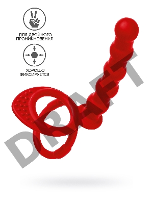 Насадка на пенис для двойного проникновения Black&Red by TOYFA, силикон, красная, 19,5 см