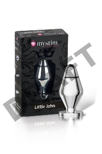 Анальная пробка Mystim Little John S, электростимуляция, хирургическая сталь, серебряная, 9 см, Ø 3,