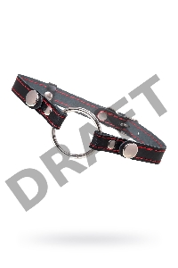 Кляп Кольцо 46 мм с красной строчкои Pecado BDSM, натуральная кожа, черный