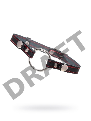 Кляп Кольцо 46 мм с красной строчкои Pecado BDSM, натуральная кожа, черный