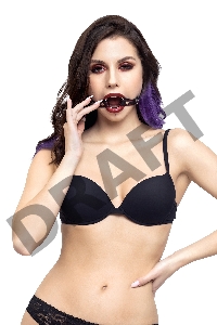 Кляп Кольцо 46 мм с красной строчкои Pecado BDSM, натуральная кожа, черный