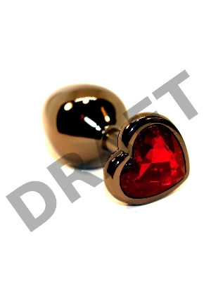 Чёрная пробка с красным сердцем-кристаллом - 7 см.