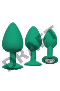 Набор из трёх зеленых анальных пробок с кристаллом Cheeky Gems