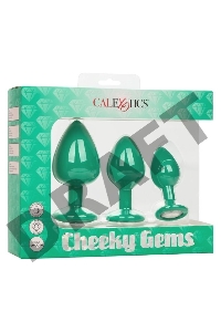 Набор из трёх зеленых анальных пробок с кристаллом Cheeky Gems