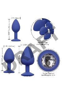 Набор из трёх синих анальных пробок с кристаллом Cheeky Gems