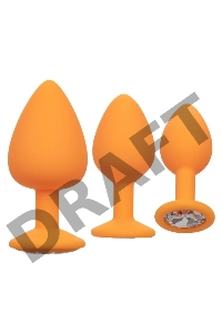 Набор из трёх оранжевых анальных пробок с кристаллом Cheeky Gems