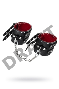 Оковы с двумя ремнями и краснои подкладкои Pecado BDSM, натуральная кожа, черные