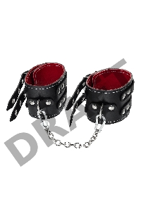 Оковы с двумя ремнями и краснои подкладкои Pecado BDSM, натуральная кожа, черные