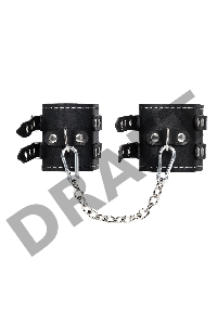 Оковы с двумя ремнями и краснои подкладкои Pecado BDSM, натуральная кожа, черные