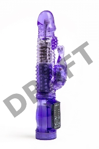 Фиолетовый вибратор-ротатор с клиторальным стимулятором - 22,5 см.