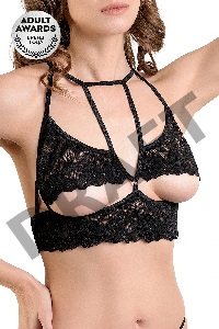 Эротический бралетт Erolanta Ellen кружевной с открытым нижним кливиджем, черный (50-52)