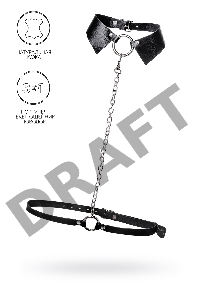 Портупея-чёкер-ошейник Pecado BDSM, с поводком и карабином в виде кольца, натуральная кожа, чёрная