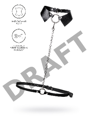 Портупея-чёкер-ошейник Pecado BDSM, с поводком и карабином в виде кольца, натуральная кожа, чёрная