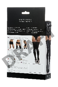 Чулки Glossy ELIZA из материала Wetlook со вставкой из кружева, черный, XL