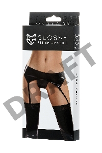Комплект Glossy ALMIRA из материала Wetlook (пояс с пажами для чулок и трусики), черный, XL