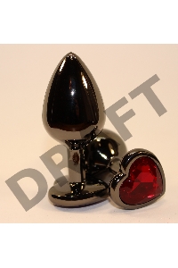 Чёрная пробка с красным сердцем-кристаллом - 7 см.