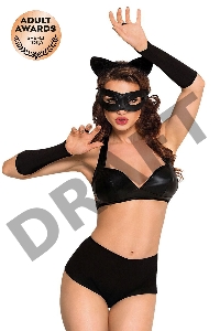 Костюм SoftLine Collection Catwoman (бюстгальтер,шортики,головной убор,маска,перчатки), черный, M