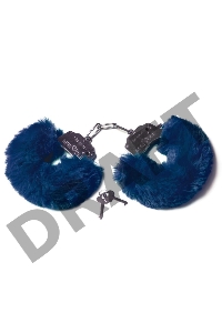 Шикарные темно-синие меховые наручники с ключиками