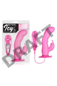 Розовый вибратор с клиторальным стимулятором BUNNY ICY - 18 см.