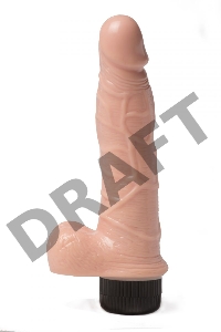 Телесный реалистичный вибромассажер с мошонкой - 20,5 см.