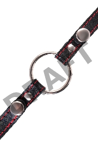 Кляп Кольцо 46 мм с красной строчкои Pecado BDSM, натуральная кожа, черный