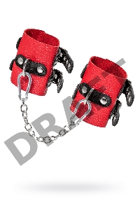 Наручники Pecado BDSM, мягкие, с двумя ремешками с люверсами, натуральная кожа, красно-чёрные