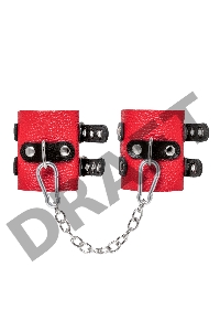 Наручники Pecado BDSM, мягкие, с двумя ремешками с люверсами, натуральная кожа, красно-чёрные