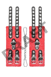 Наручники Pecado BDSM, мягкие, с двумя ремешками с люверсами, натуральная кожа, красно-чёрные