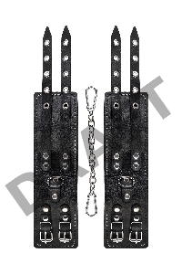 Оковы с двумя ремнями и краснои подкладкои Pecado BDSM, натуральная кожа, черные